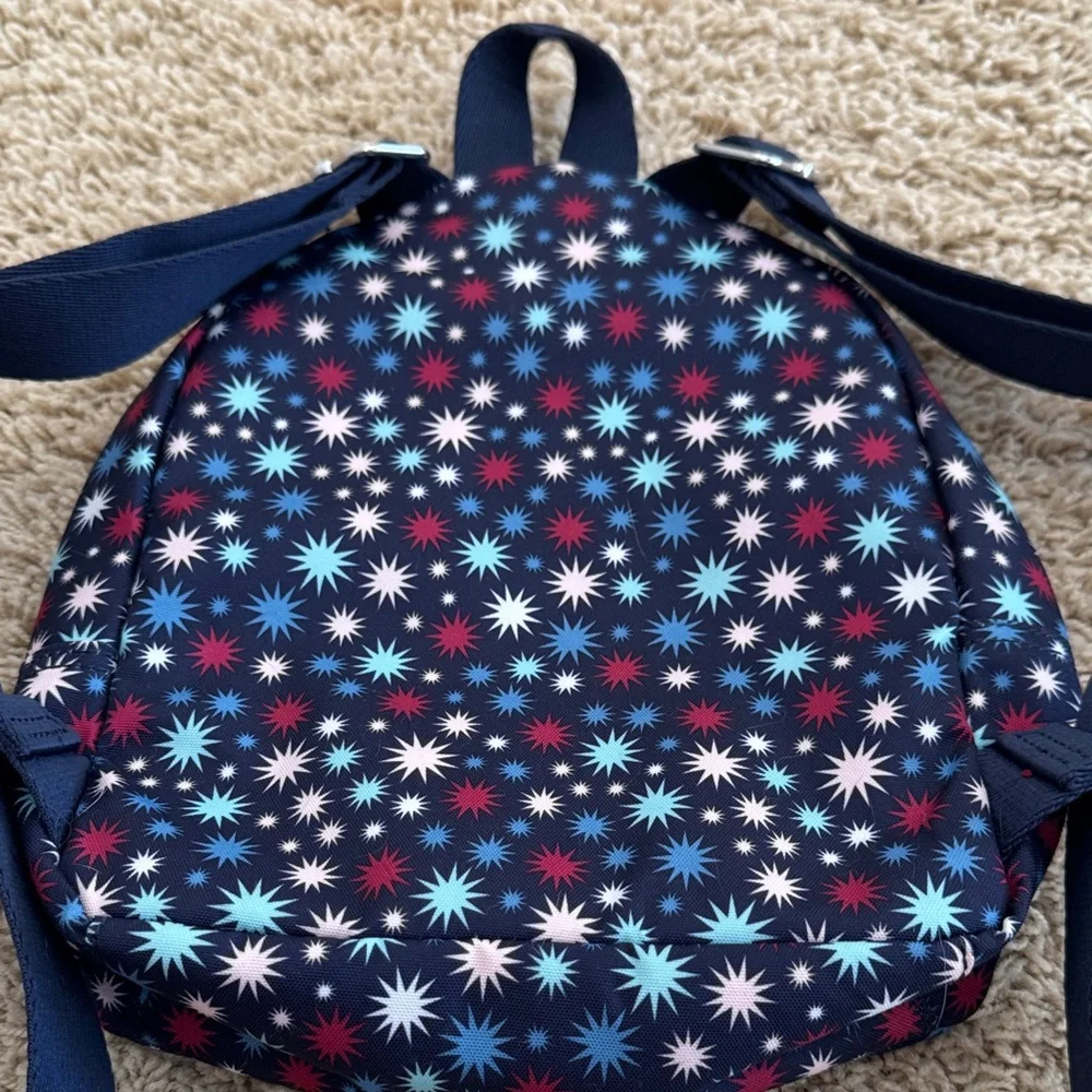 EUC Kipling Paola Small Backpack Bag, Navy Star Starburst w/ Ape Metal Keychain